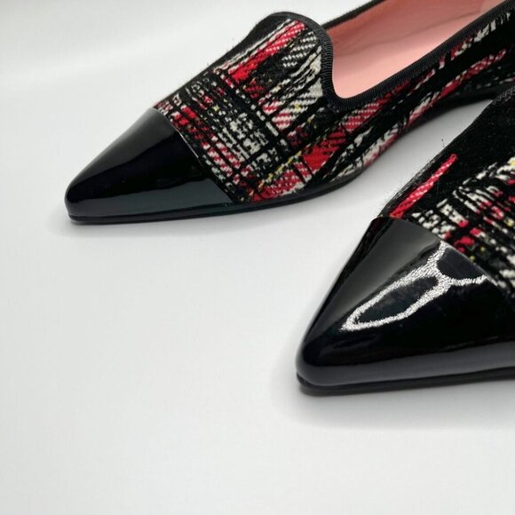 NWOT PRETTY BALLERINAS CAMILLE WOOL PLAID PATENT LEATHER POINTED TOE FLATS - 37 - Picture 6 of 11